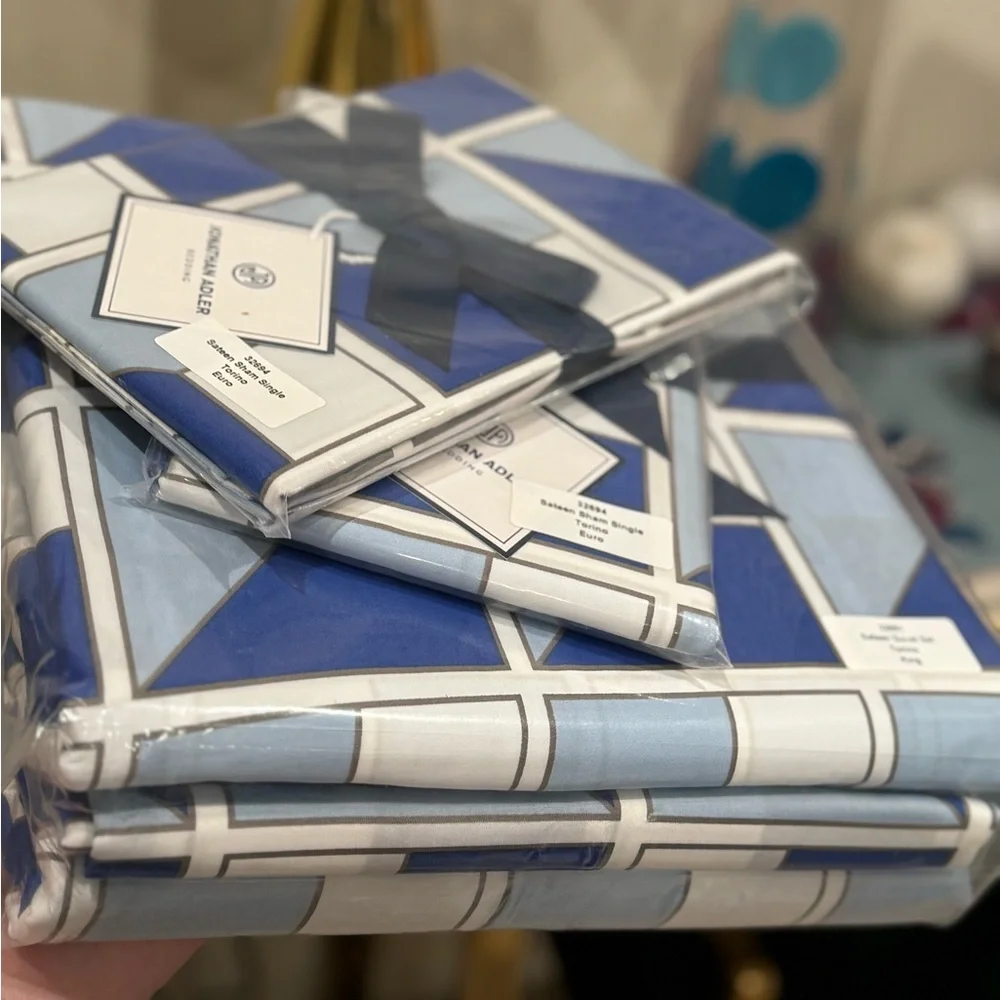 Jonathan Adler Pop Sorrento Blue Sateen Duvet set and Euro Shams